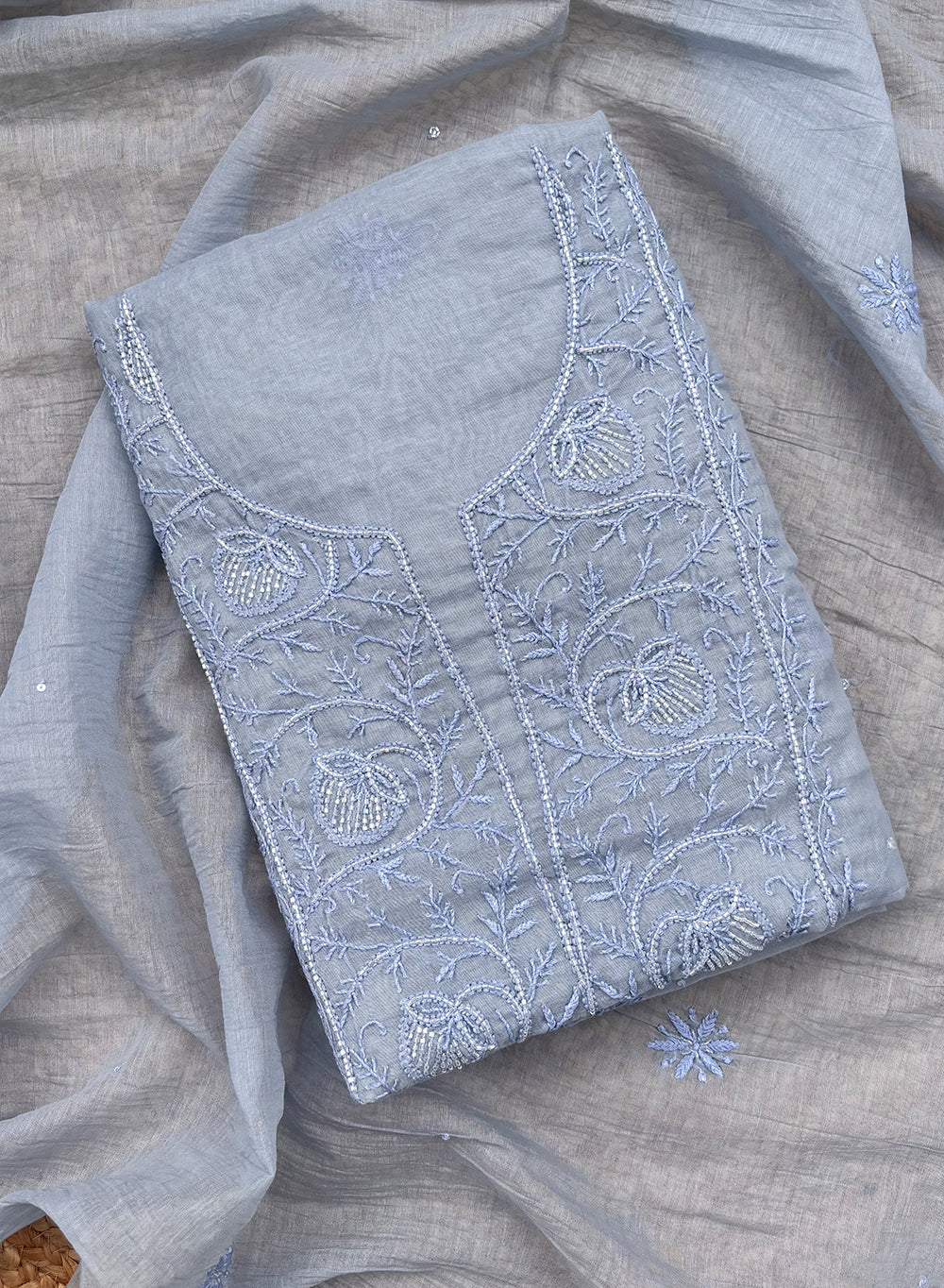 Slate Blue - Nayaab Mul Chanderi Kurta & Dupatta Fabric