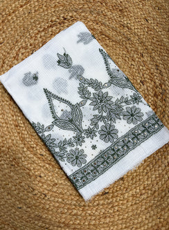 White & Green - Dhoop Kinaray Kota Chikankari Kurta Fabric With Mukaish Work