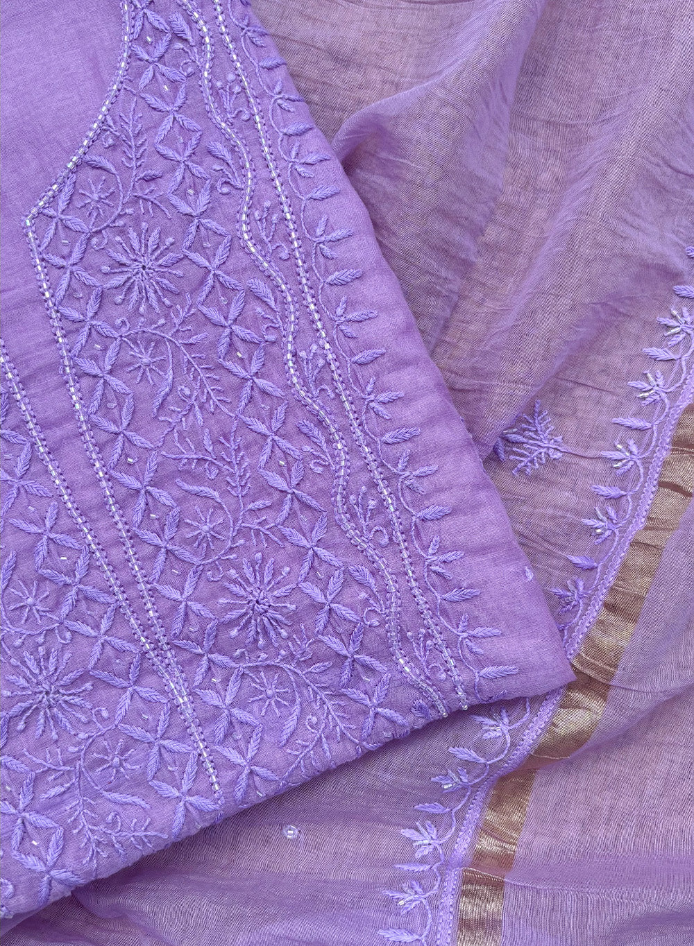 Lilac - Nayaab Mul Chanderi Kurta & Dupatta Fabric