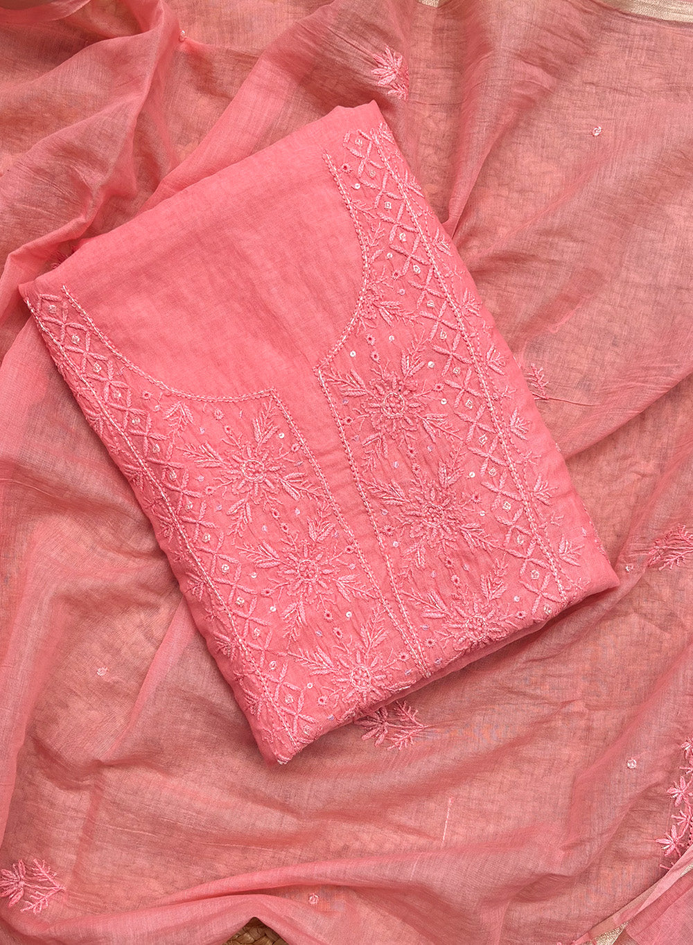 Peach Pink - Nayaab Mul Chanderi Kurta & Dupatta Fabric