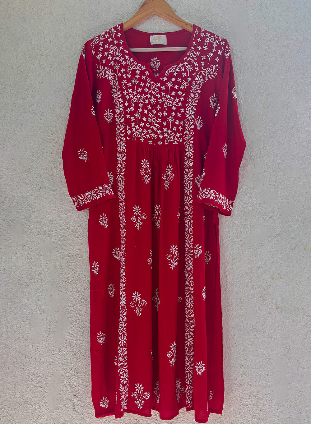 Red Nayra Cut - Bahaar Modal Chikankari Kurta