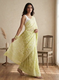 Pista Green Full Jaal - Aks Georgette Chikankari Saree