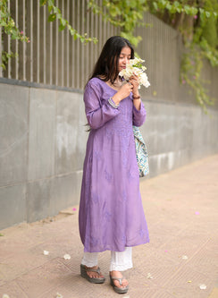 Sadgi Lavender -  Bahaar Muslin Solid Chikankari Kurta