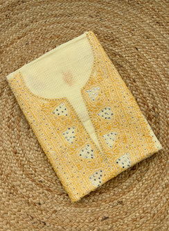 Yellow self thread - Dhoop Kinaray Kota Chikankari Kurta Fabric With Mukaish Work