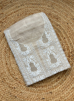 White - Nayaab Khadi Silk Chikankari Dress Material With Jaali Work