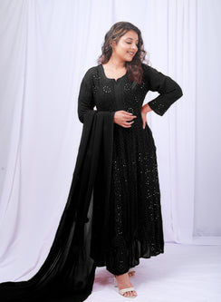 Ishq Black - Viscose Anarkali & Dupatta Nargis Chikankari Set