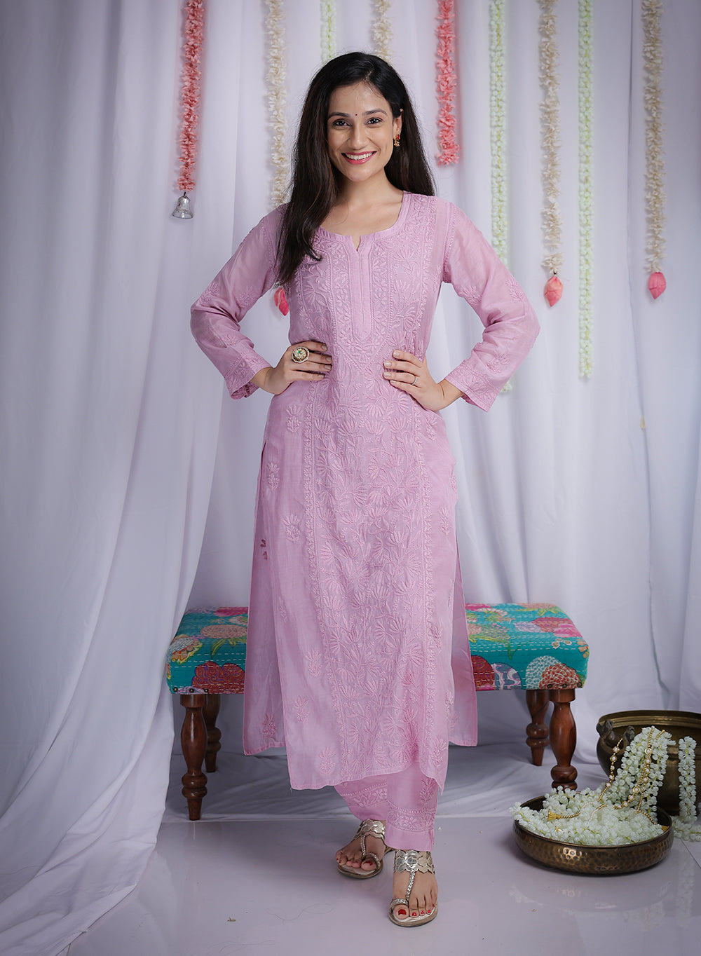 Saroj Lilac - Muslin Nargis Chikankari Set