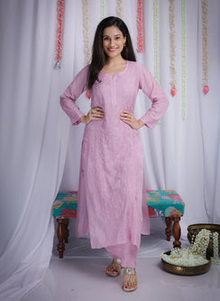 Saroj Lilac - Muslin Nargis Chikankari Set
