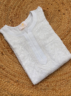 White - Anjuman Viscose Chikankari Kurta With Pearl & Katdana Work