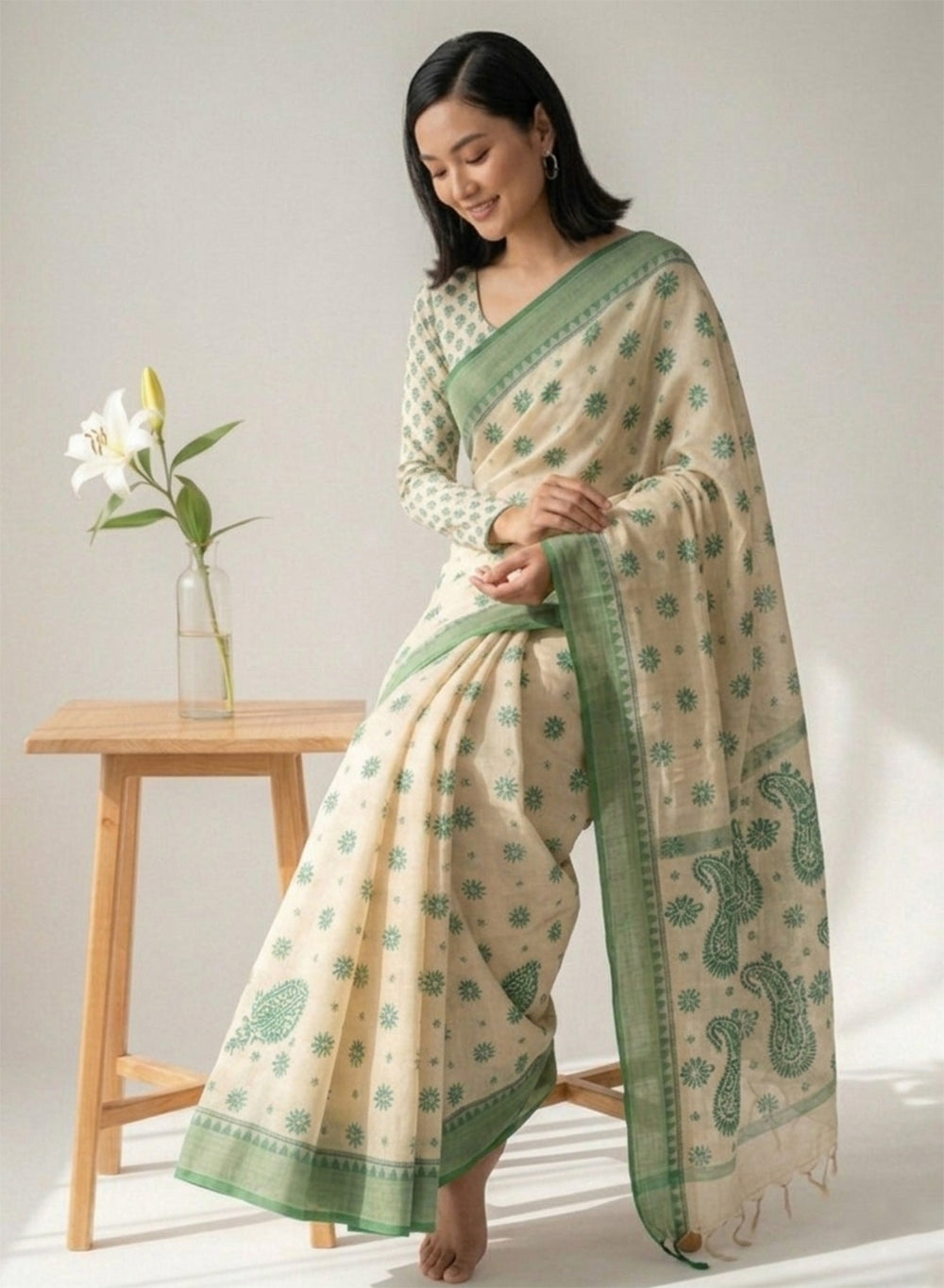 Green Dhoop Chaav - Aks Super Net Chikankari Saree