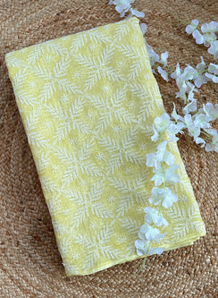 Shabnam Lemon Yellow Full Jaal - Aks Cotton Tepchi Chikankari  Saree