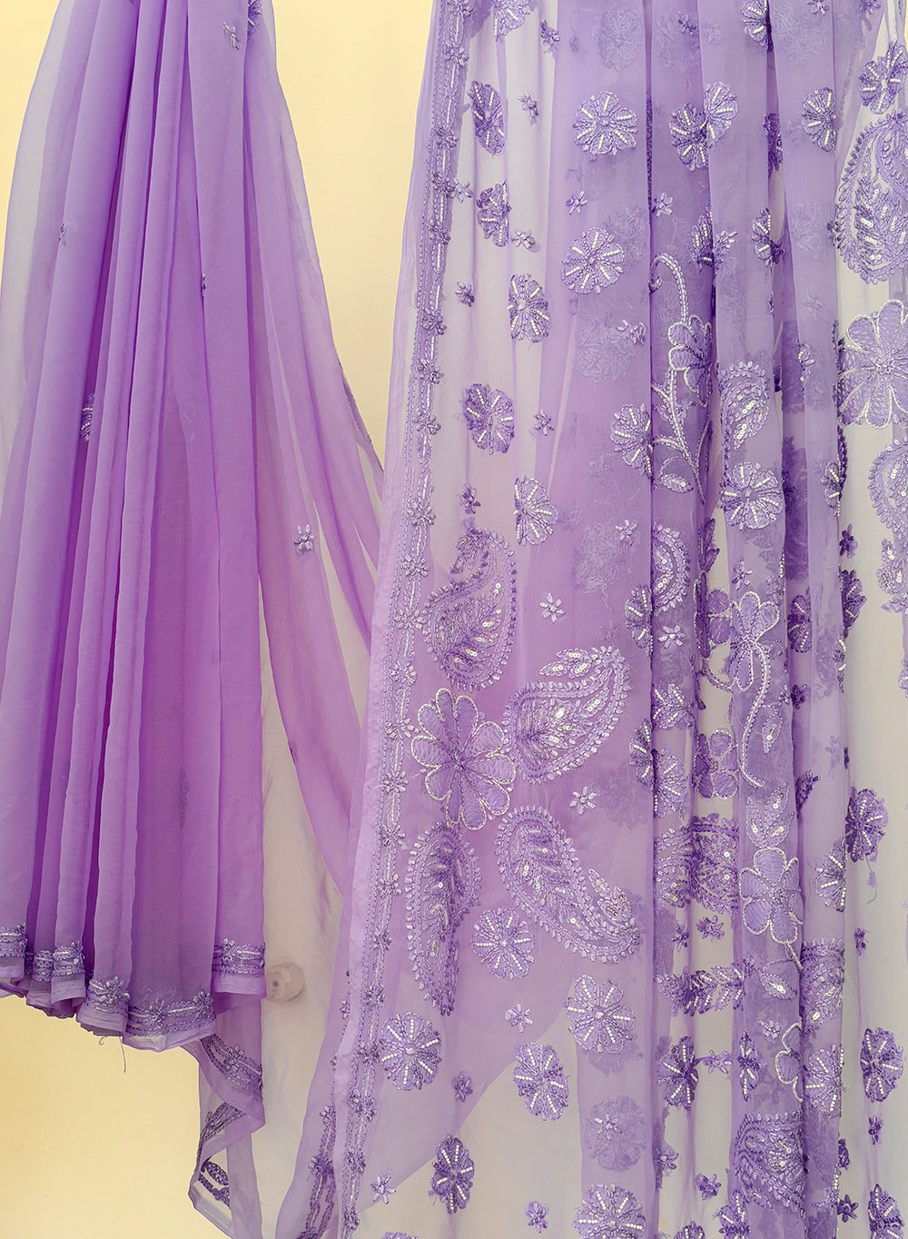 Lilac Katdana - Aks Georgette Chikankari Saree