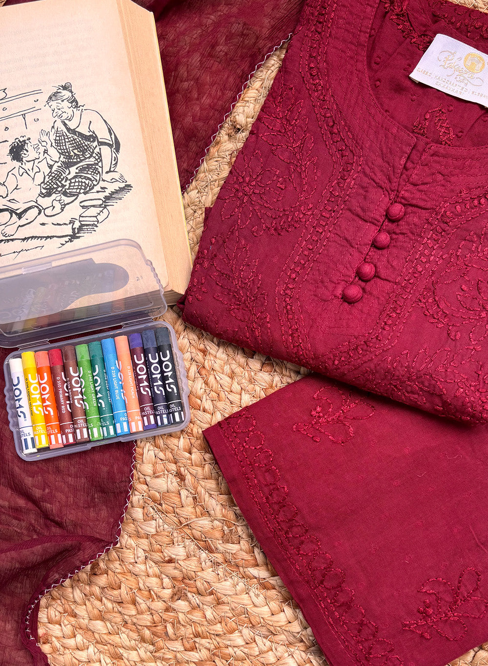 Pihu Maroon - Dobby Cotton Chikankari Kidswear Set