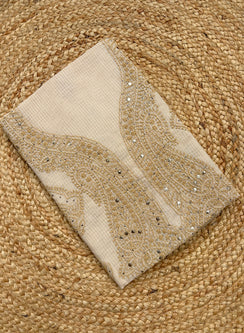 Beige - Dhoop Kinaray Kota Chikankari Kurta Fabric