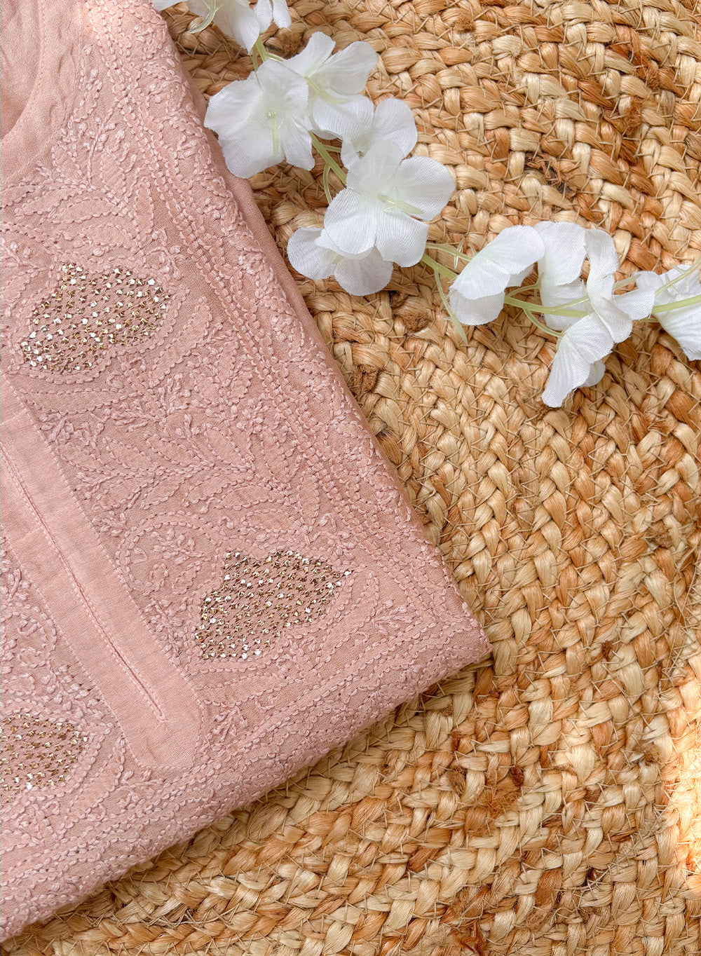 Swara Dusky Pink - Anjuman Chanderi Cotton Chikankari Kurta