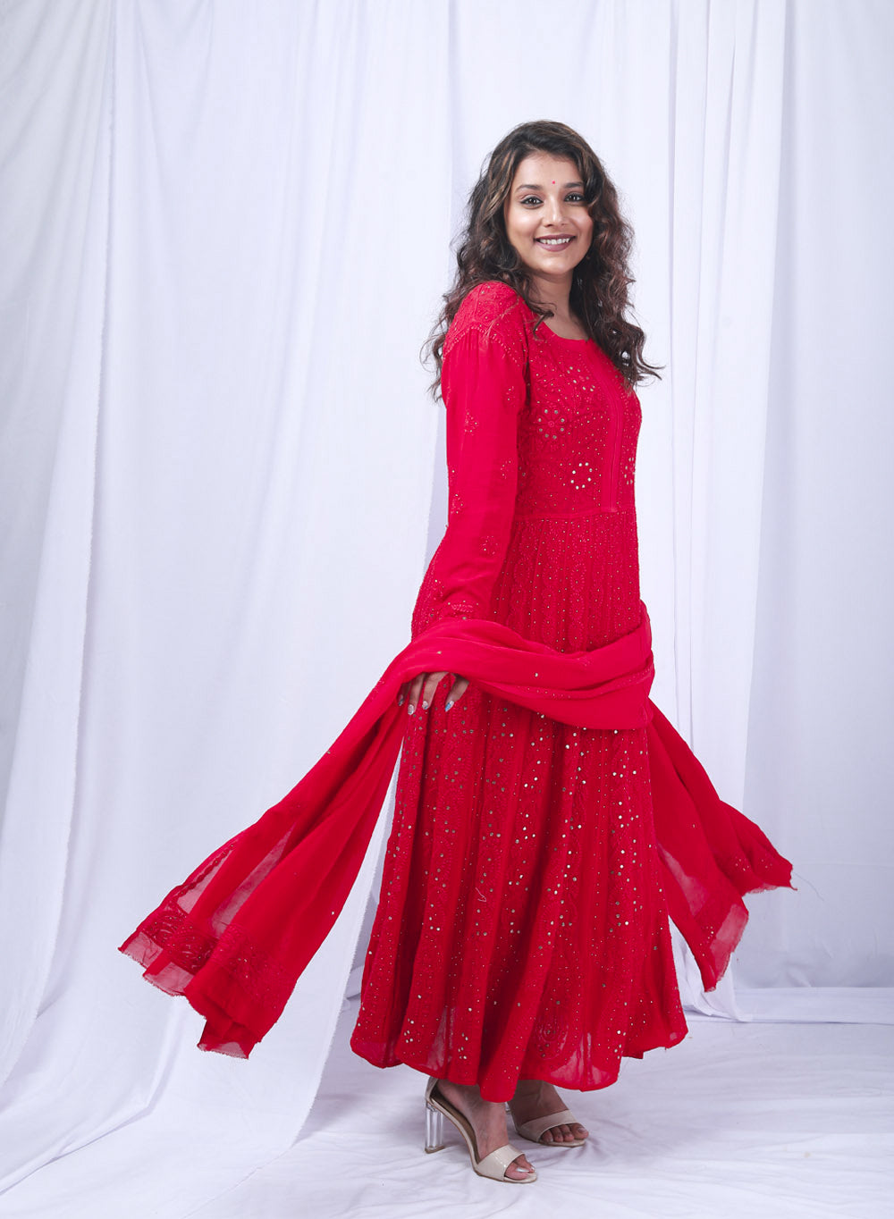 Ishq - Corel Viscose Anarkali And Dupatta Set with Mukaish Work