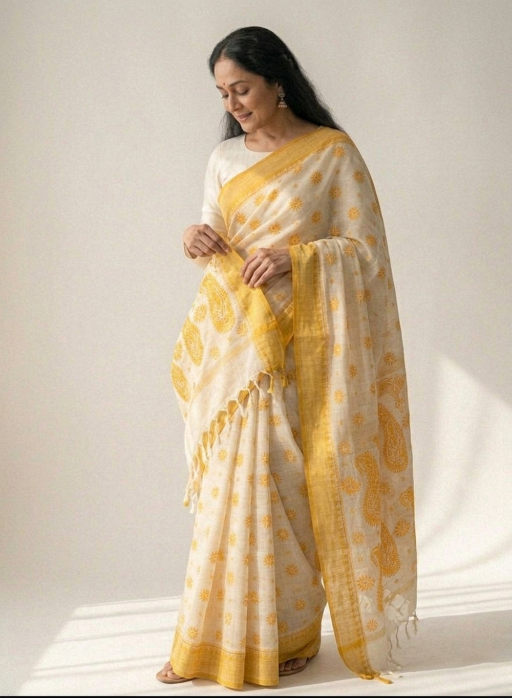 Yellow Dhoop Chaav - Aks Super Net Chikankari Saree