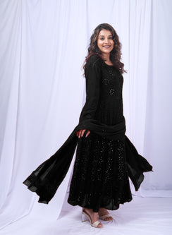 Ishq - Black Viscoe Anarkali And Dupatta Set with Mukaish Work