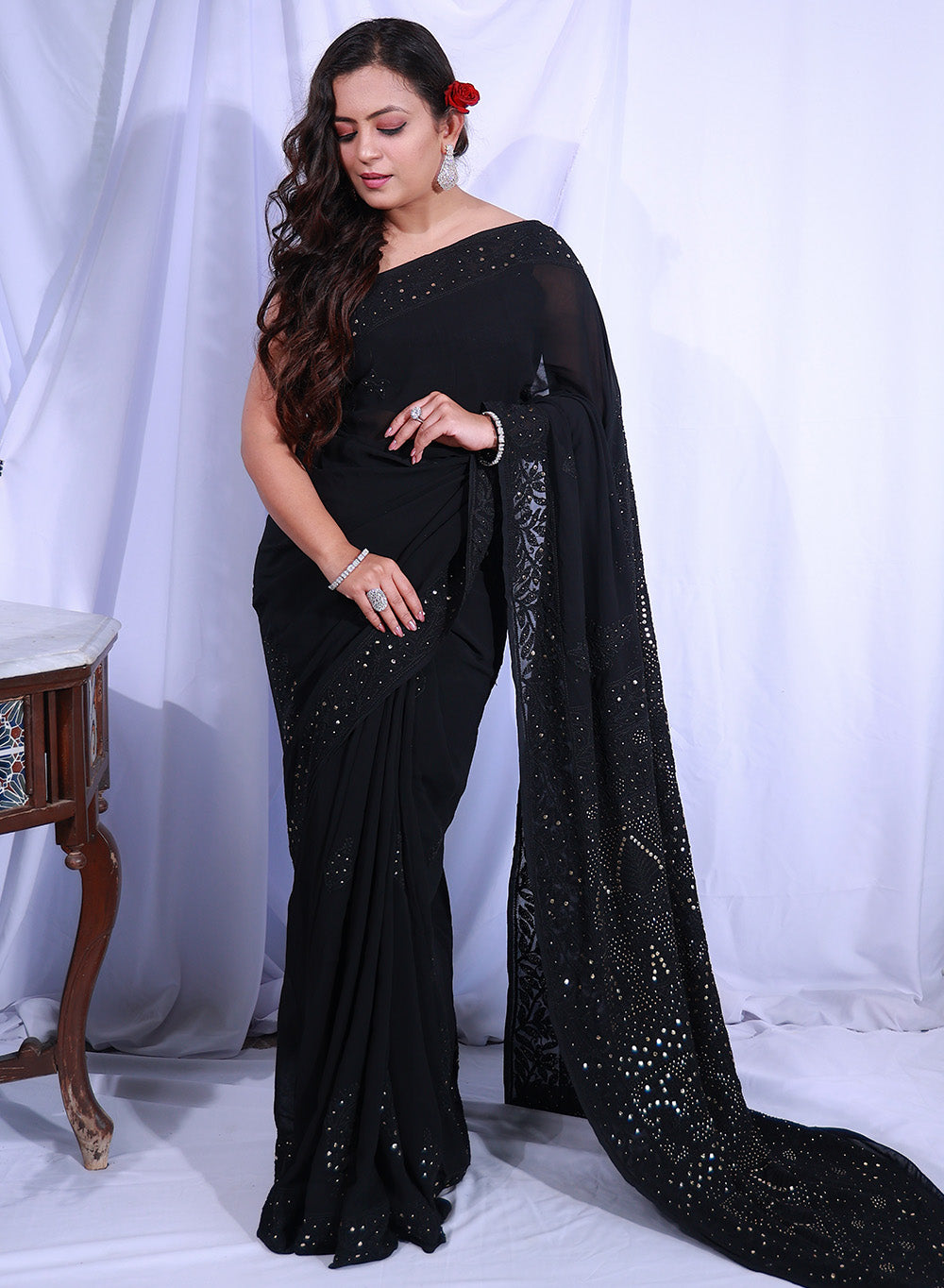 Black Mukaish - Aks Mukaish Viscose Saree