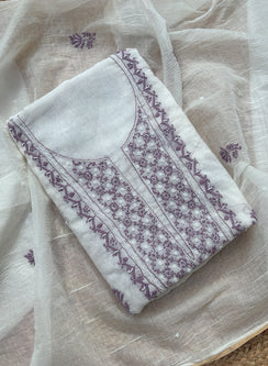 White & Violet - Moti & Katdana Nayaab Mul Chanderi Kurta & Dupatta Set