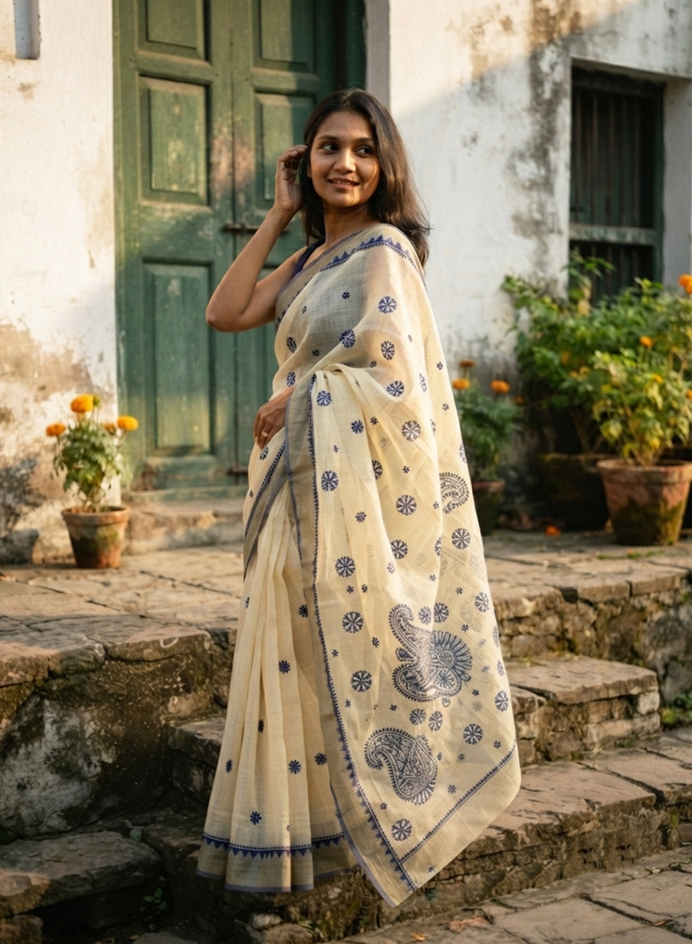 Dark Blue Dhoop Chaav - Aks Super Net Chikankari Saree