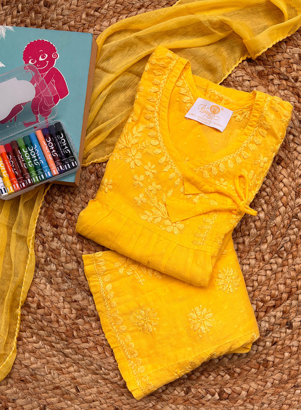 Kuhu Yellow - Dobby Cotton Chikankari Kidswear Set