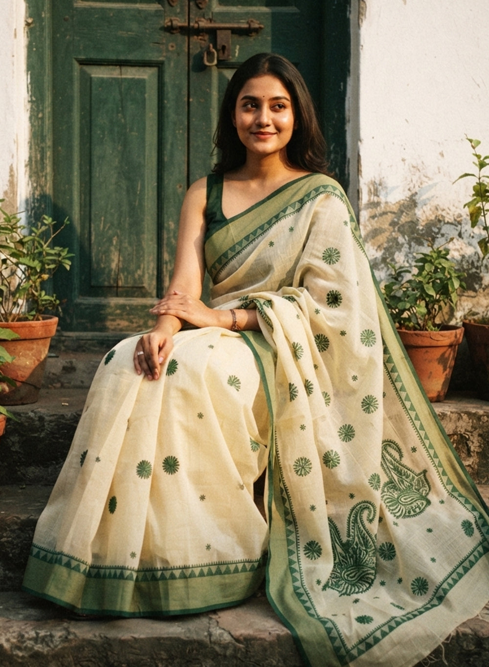 Green Dhoop Chaav - Aks Super Net Chikankari Saree