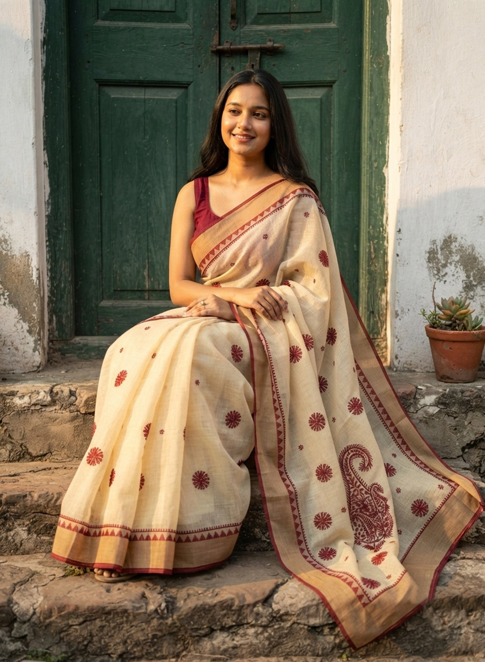 Maroon Dhoop Chaav - Aks Super Net Chikankari Saree