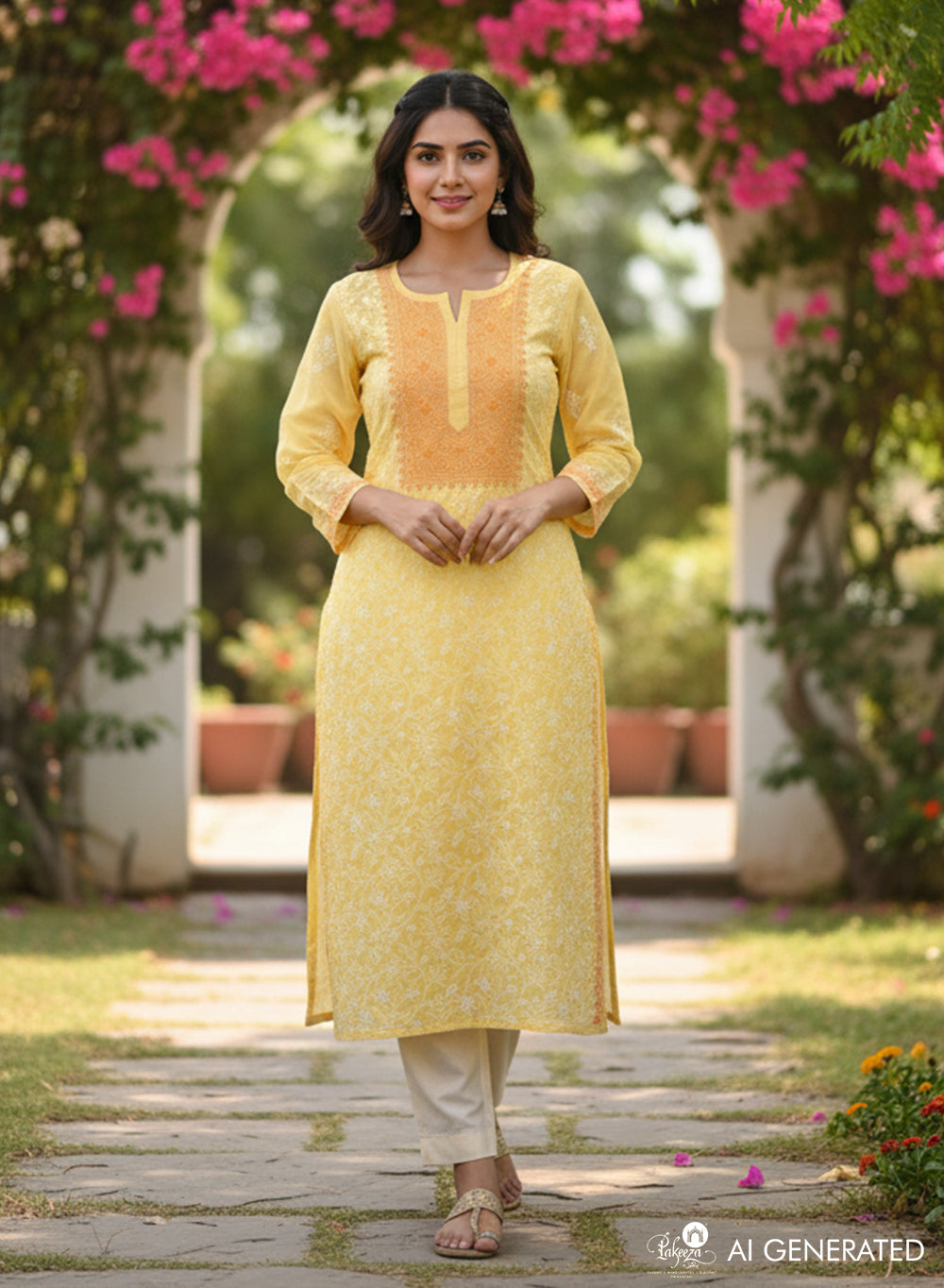 Mehak Yellow - Cotton Terry Voile Bahaar Chikankari Kurta