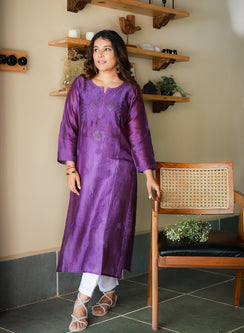 Swara Violet - Anjuman Chanderi Cotton Chikankari Kurta