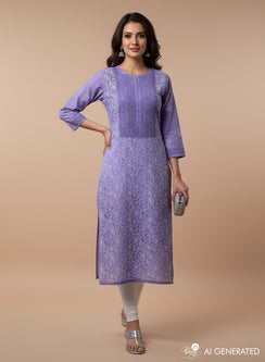 Mehak Lavender - Cotton Terry Voile Bahaar Chikankari Kurta