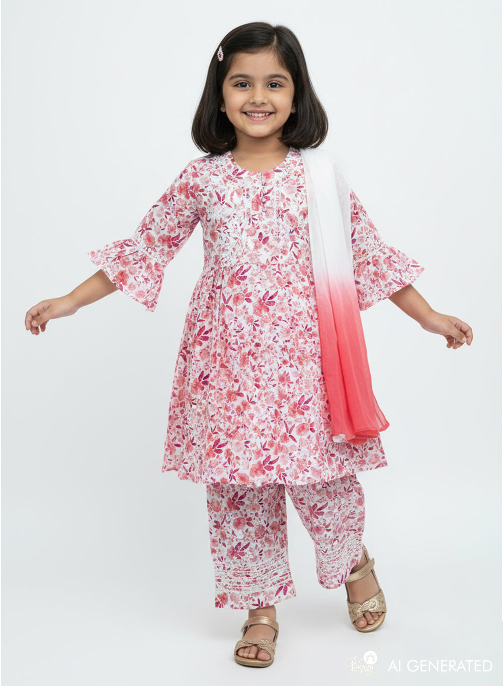Gulnaar Pink Printed - Cotton Chikankari Kidswear Set