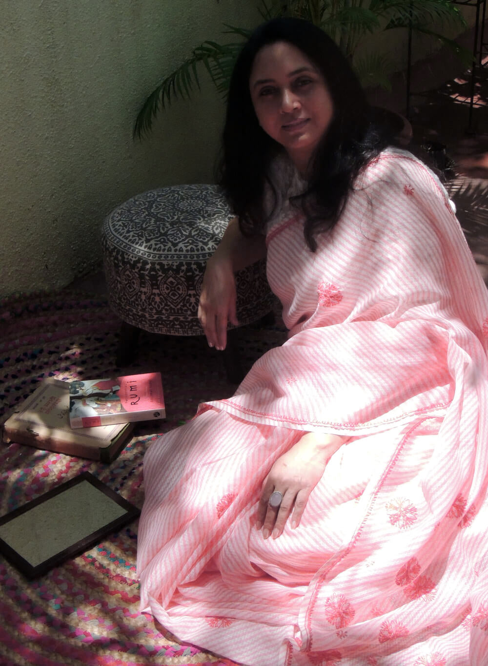 Baby Pink Lehariya - Kota Aks Cotton Chikankari Saree