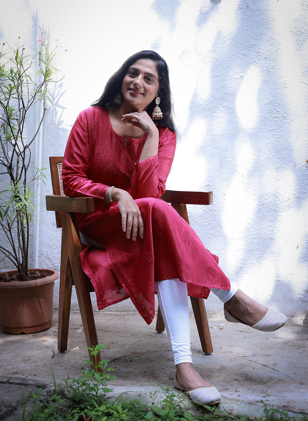 Swara Maroon - Anjuman Chanderi Cotton Chikankari Kurta