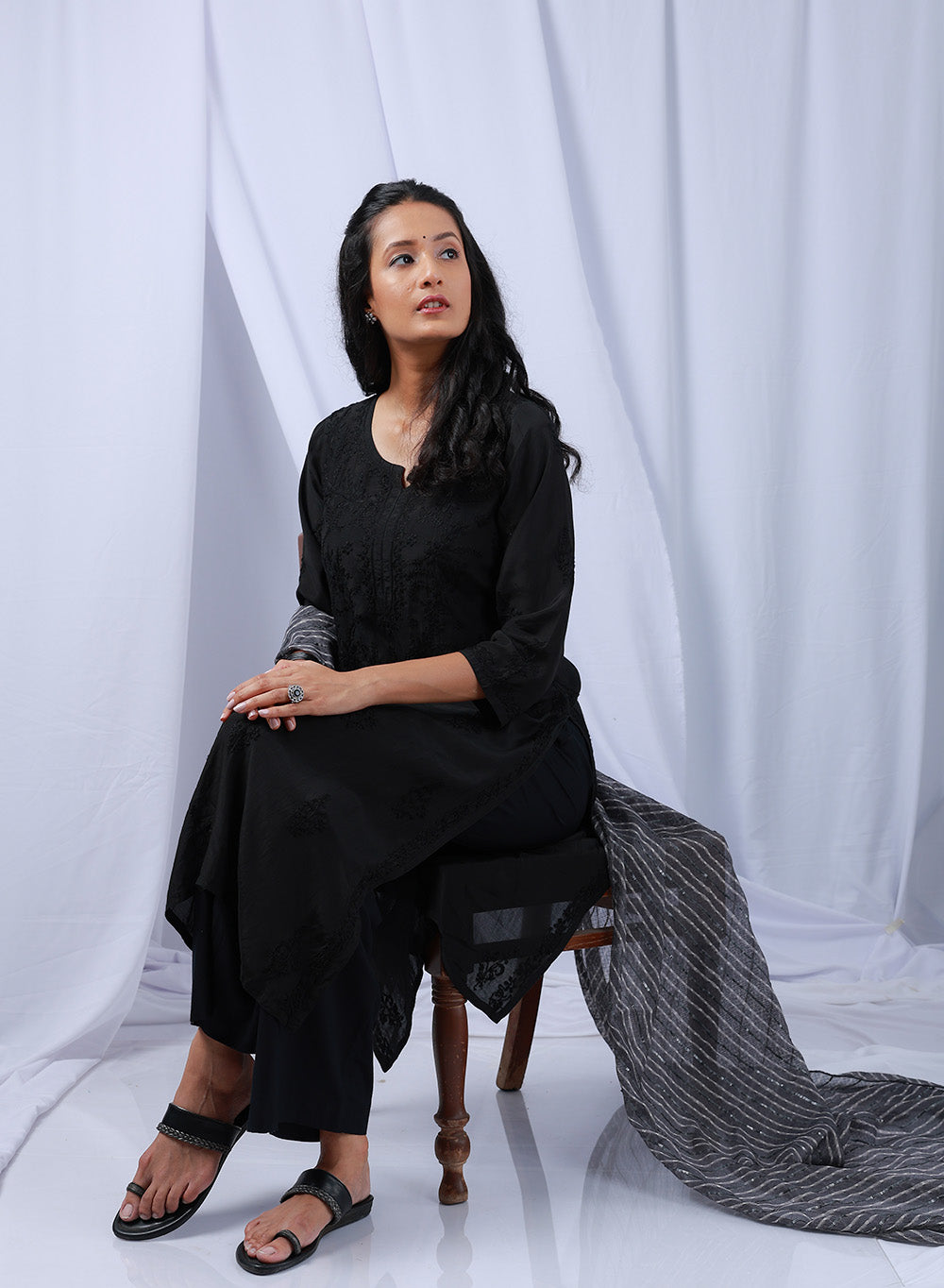 Sadgi Black -  Bahaar Muslin Solid Chikankari Kurta