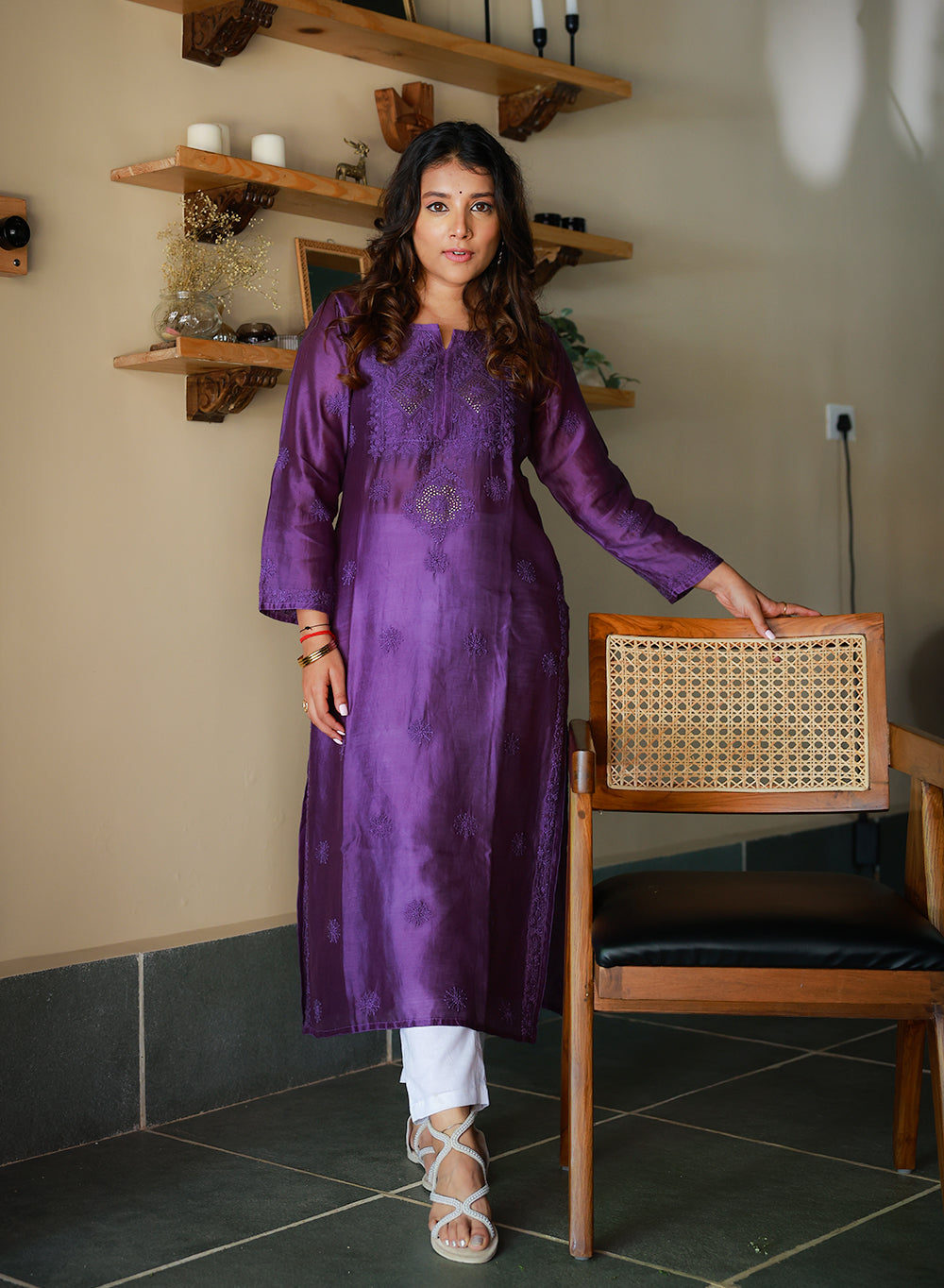 Swara Violet - Anjuman Chanderi Cotton Chikankari Kurta