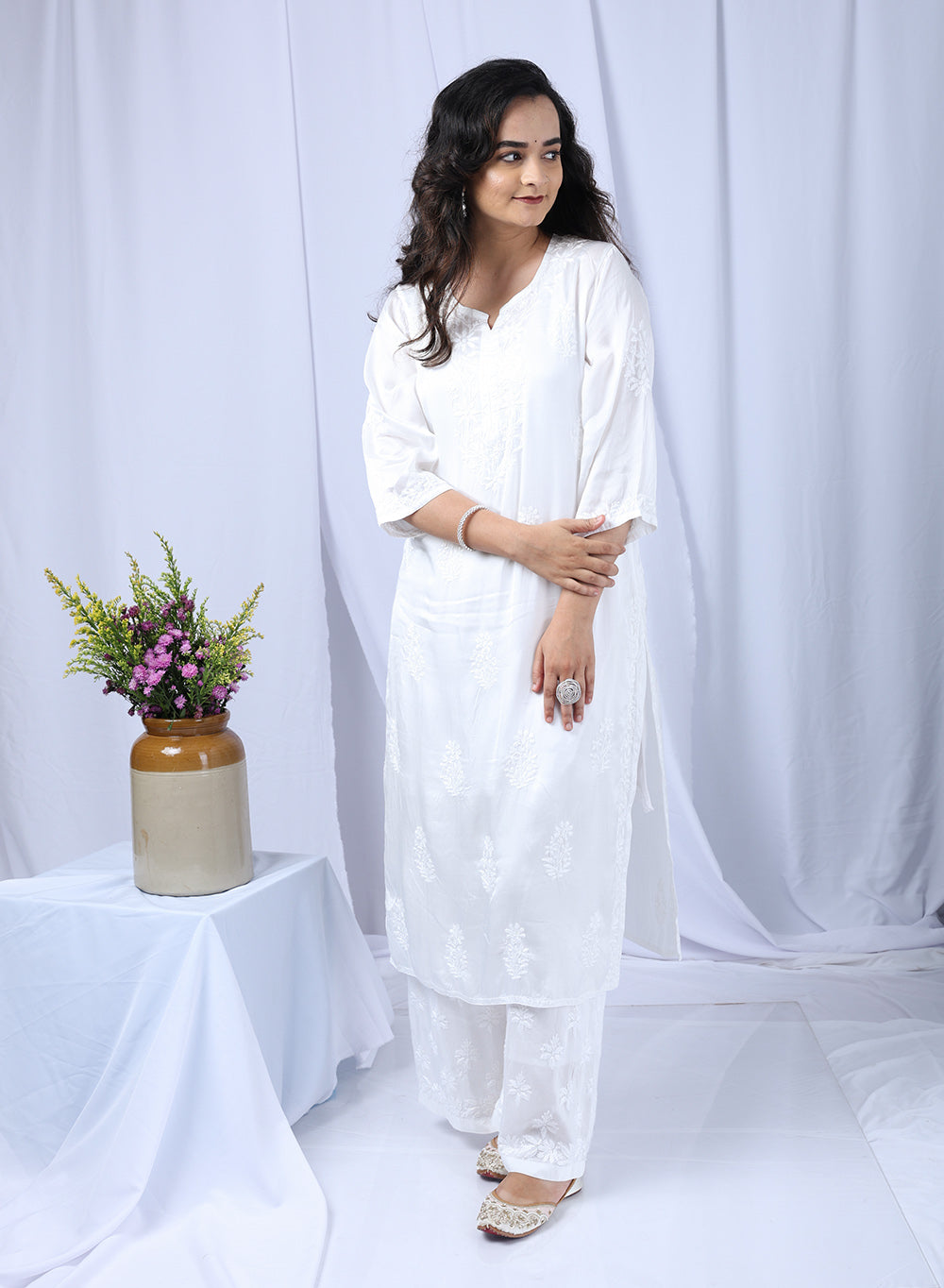 Meera White - Bahaar Satin Chikankari Ombre Kurta