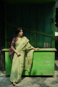 Green Lehariya - Kota Aks Cotton Chikankari Saree