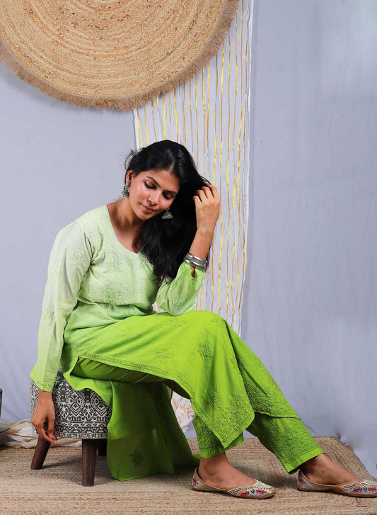 Aafreen Green Ombre  - Nargis Chanderi Kurta & Pant Set