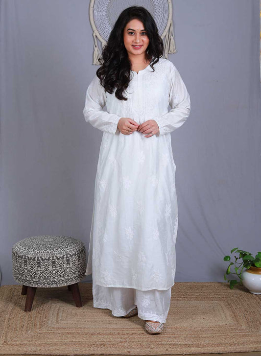 Aafreen White  - Nargis Chanderi Kurta & Sharara Set