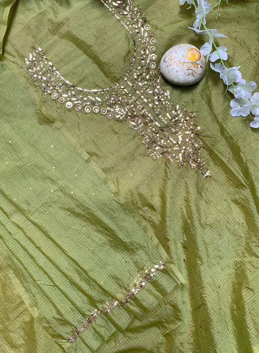 Ada Green Mukaish - Nayaab Chanderi Kota Fabric