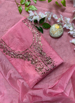 Ada Pink Mukaish - Nayaab Chanderi Chikankari Kota Fabric