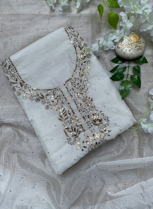 Ada White Mukaish - Nayaab Chanderi Kota Fabric