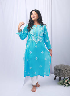 Afsoon Sky Blue - Bahaar Modal Chikankari Kurta