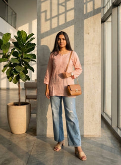 Alia Dusky Pink - Gulshan Muslin Chikankari Short Top
