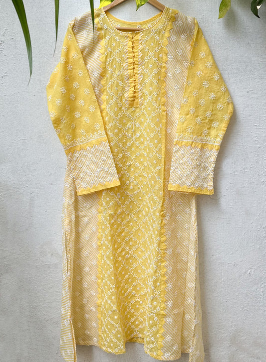 Anokhi Yellow - Bahaar Lehariya Cotton Daraz Kurta