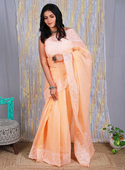 Aparajita Muskmelon - Aks Kota Cotton Chikankari Saree