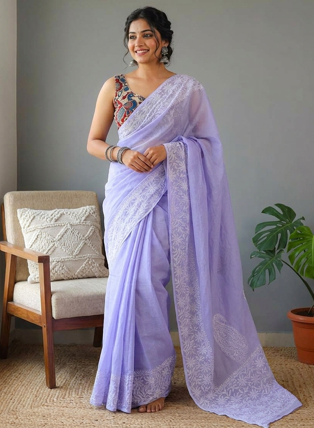 Aparajita Lavender - Aks Kota Cotton Chikankari Saree