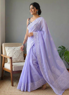 Aparajita Lavender - Aks Kota Cotton Chikankari Saree