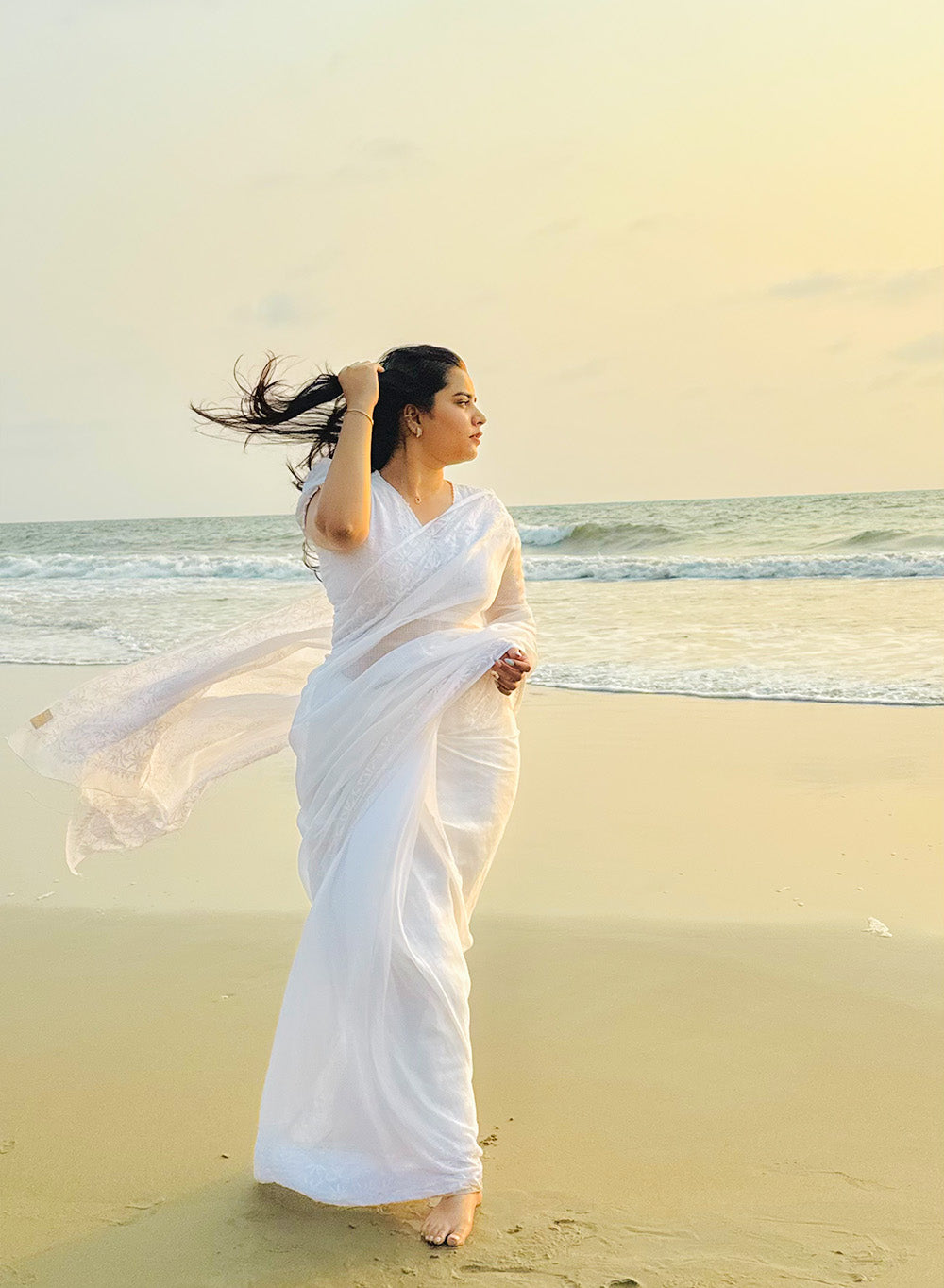 Aparajita White - Aks Kota Cotton Chikankari Saree